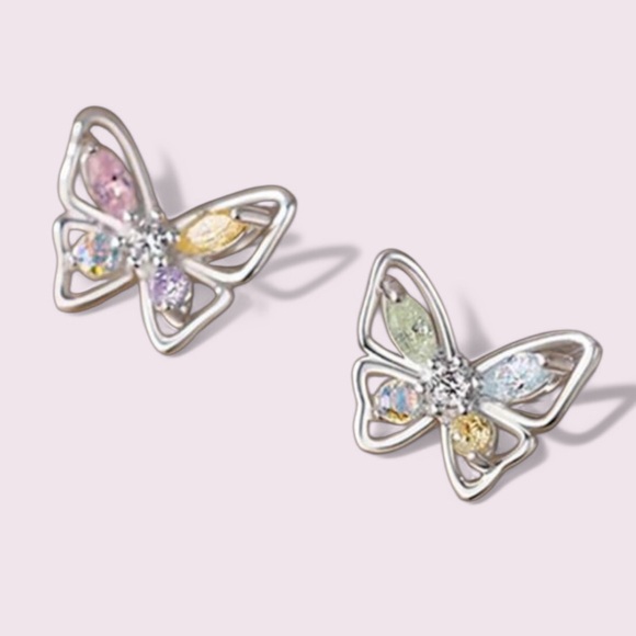 925 Sterling Silver Butterflies CZ Stud Earrings - Picture 3 of 14